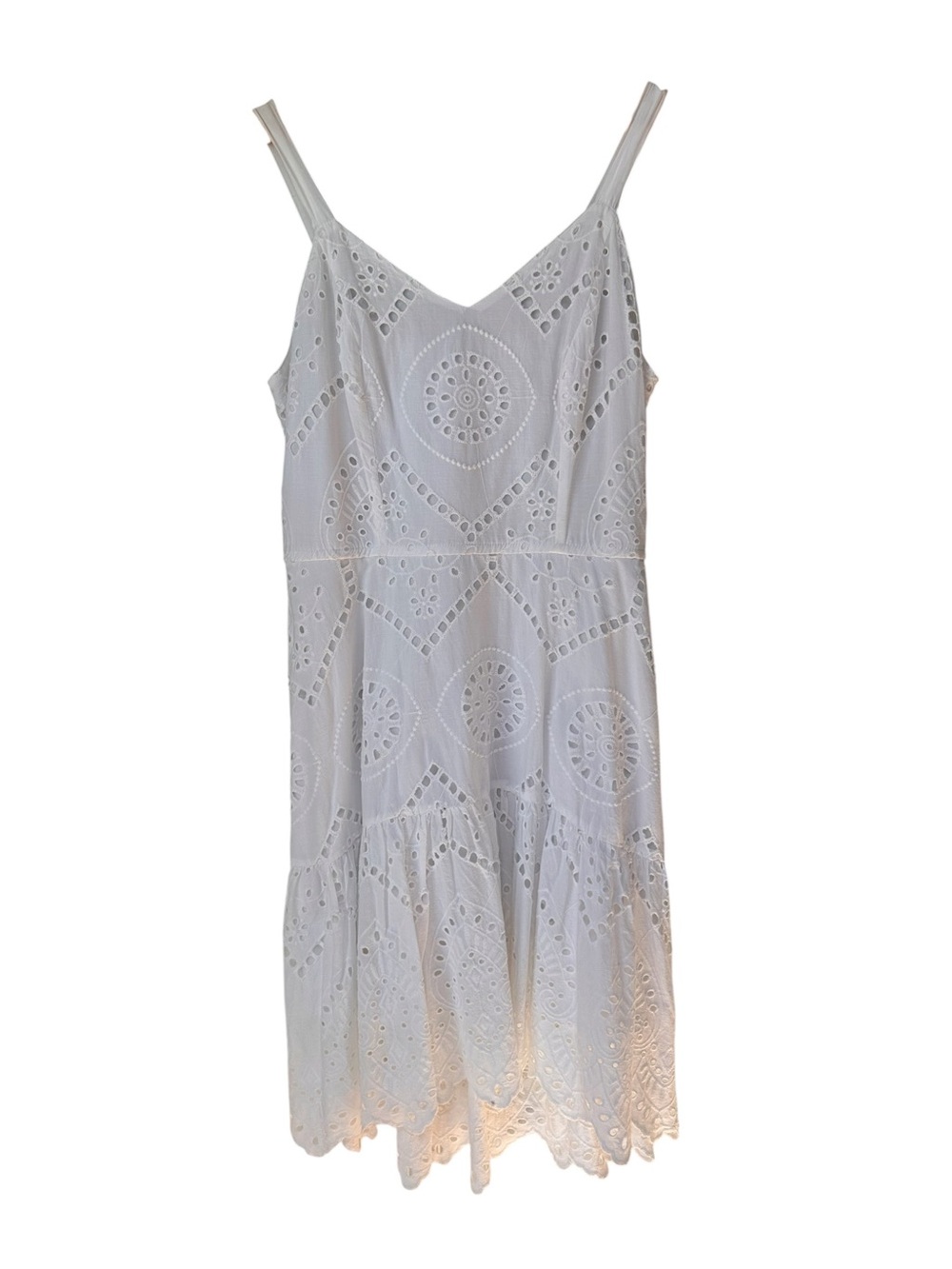 Japna White Eyelet 100% Cotton Lined Sleeveless Midi Dress, XL
